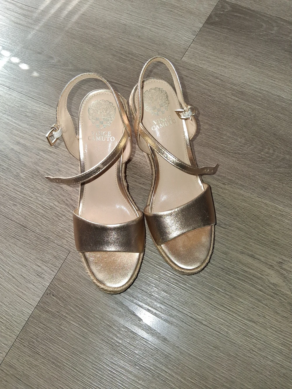 Vince Camuto Metallic Gold Open-Toe Slingback Sandals